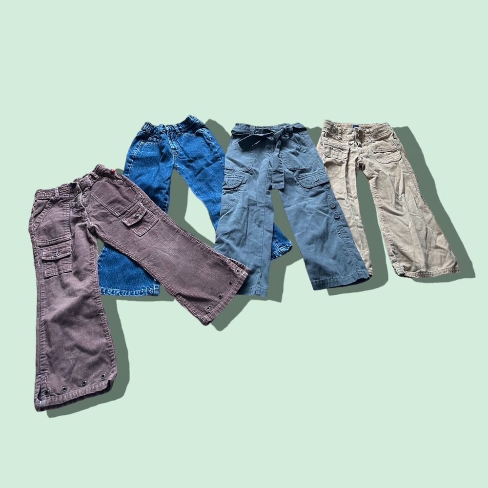 Lot Of Four Pairs Of Toddler Girl Pants Jeans Corduroys Khaki Flare Straight Leg
